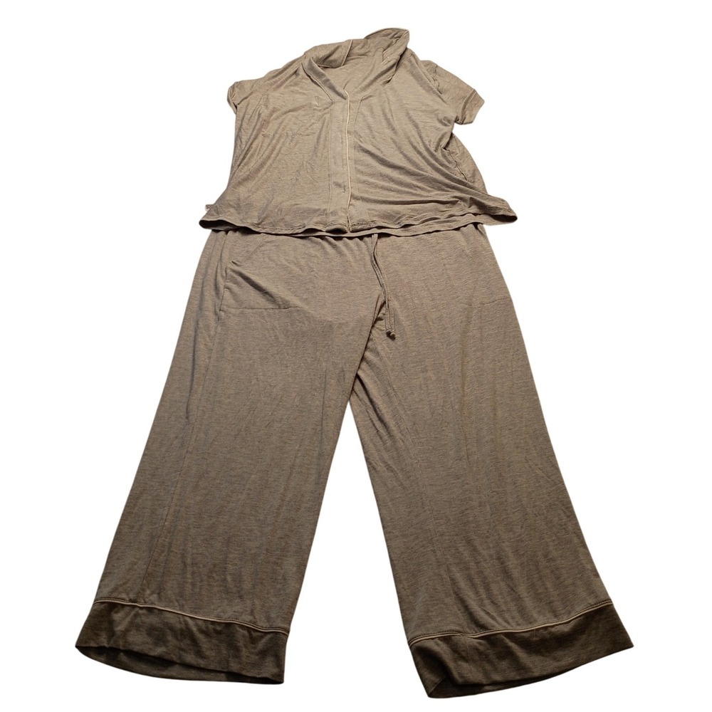 Auden Pajama Set Women's Cloud Knit Button Down Wide Leg Large Gray New NWT